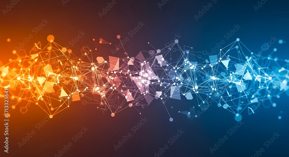 Fototapeta premium Abstract Network Connection with Orange and Blue Gradient.