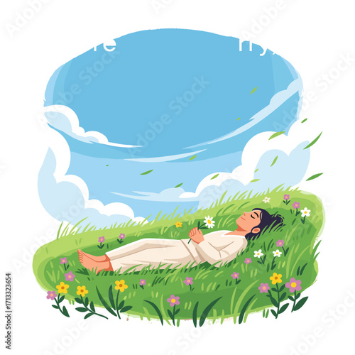 Woman relaxing in a field of flowers