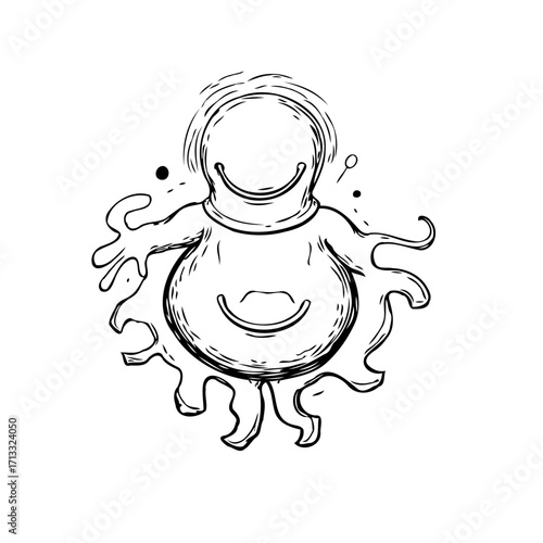 Whimsical deep ocean creature outline illustration showcasing a hand-drawn style, cute design with