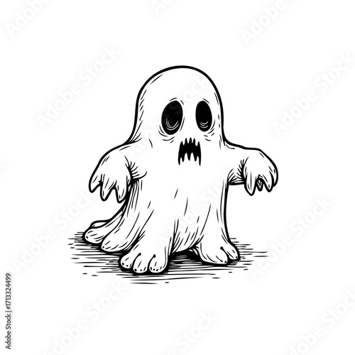 Whimsical halloween spirit with cute ghost character illustration in a hand-drawn aesthetic spooky