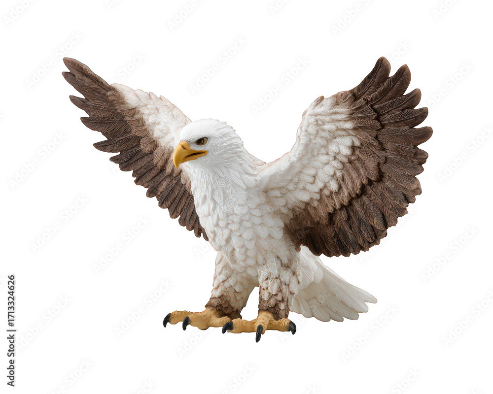 Obraz premium Majestic bald eagle statue, proud bird sculpture with wings spread wide. This powerful figurine element, isolated on transparent background, symbolizes freedom and power