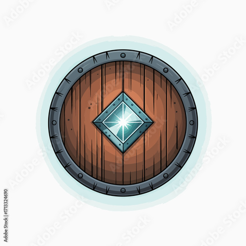 A classic wooden shield highlighting a diamond shape in its center, symbolizing protection and readiness for adventure; an ideal piece for fantasy-themed illustrations and artworks.