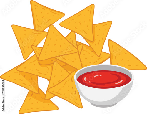 Crunchy Nacho Chips with Spicy Salsa Dip for Tasty Mexican Snack and Party Appetizer