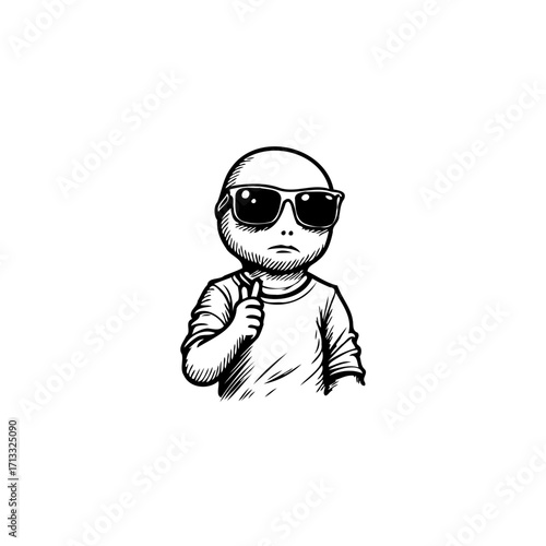 Whimsical illustration of a young child wearing oversized sunglasses presenting a sly expression