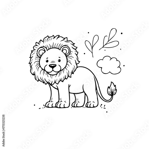 Whimsical lion illustration radiating childlike joy in a delightful animal scene for children's