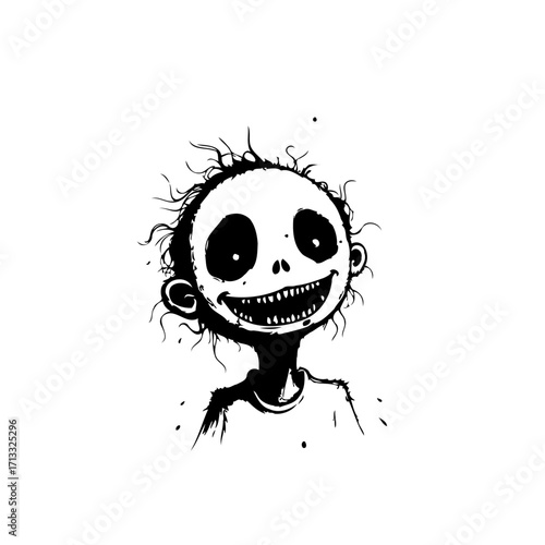 Whimsical monochrome character art featuring a spooky yet strangely endearing figure with a unique