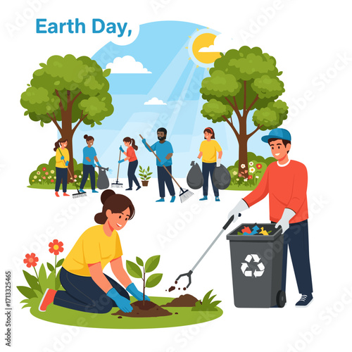 People cleaning and planting for Earth Day