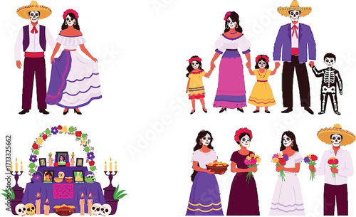 Vibrant Dia de los Muertos celebration featuring families, altars, and cultural traditions