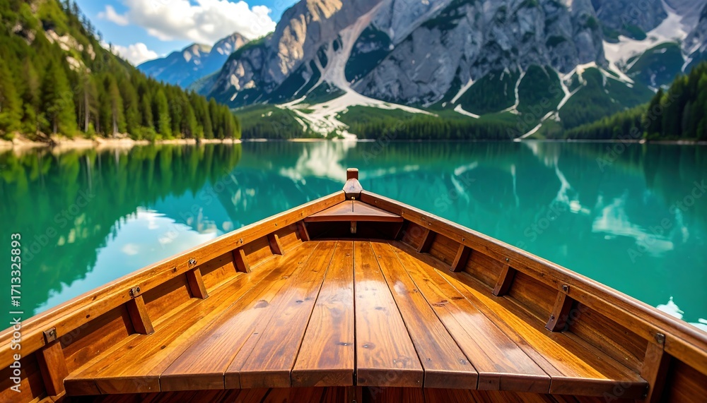 Obraz premium Serene Mountain Lake Boat View.