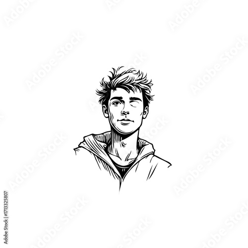Whimsical sketch of a winking individual exudes casual charm with hand drawn artistry and creative