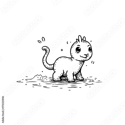 Whimsical sketched dinosaur illustration with playful charm showcases simplicity and invites