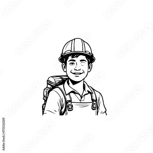 Young constructor illustration with hard hat ready for project development construction work and