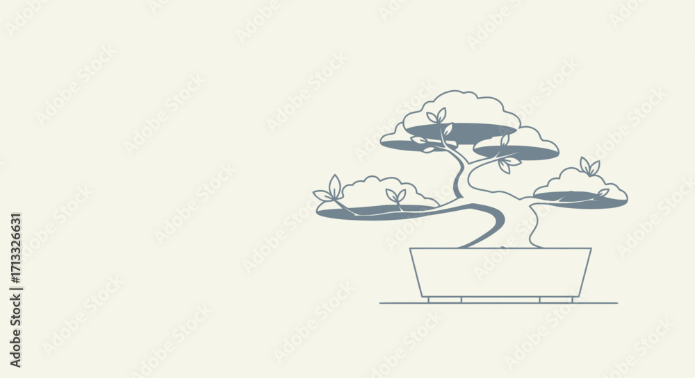 Fototapeta premium Minimalist Bonsai Tree Illustration for Zen Gardens and Interior Design Concepts in Print and Digital Media Projects.