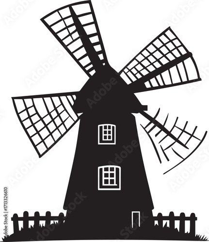Rotating Windmill in Country Setting View