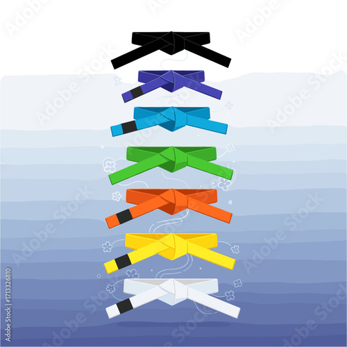 Martial arts colored belts ranking illustration