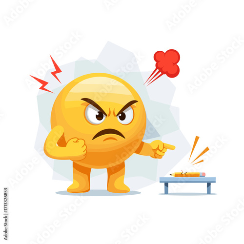 Angry emoji pointing at broken pencil