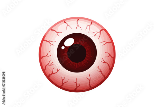 A stylized bloodshot eyeball with a dark pupil and iris