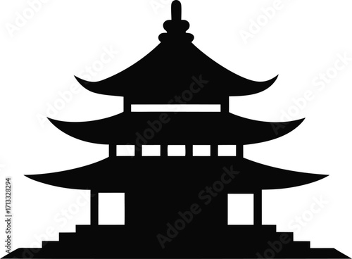 Pagoda Silhouette Vector Illustration Black and White