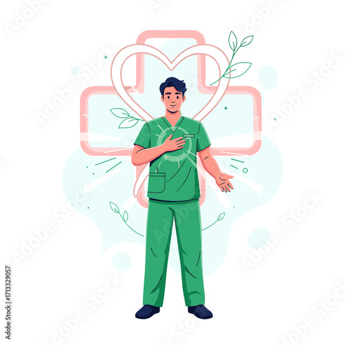 Male healthcare worker with heart and medical cross