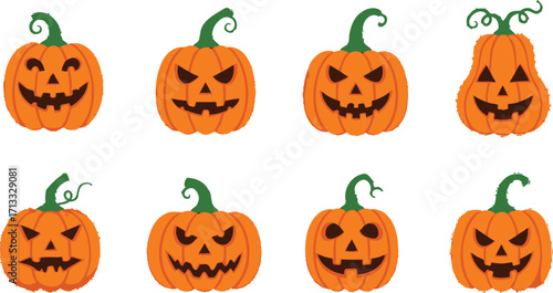 Spooky Halloween pumpkins with carved faces for festive decorations and holiday celebrations