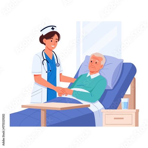 Nurse comforting senior male patient in hospital