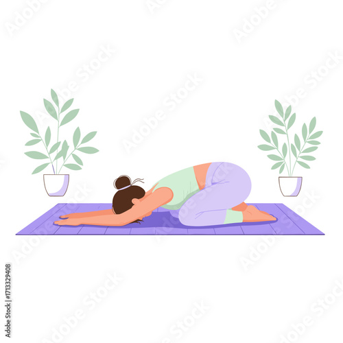 Woman doing yoga in Child's Pose illustration