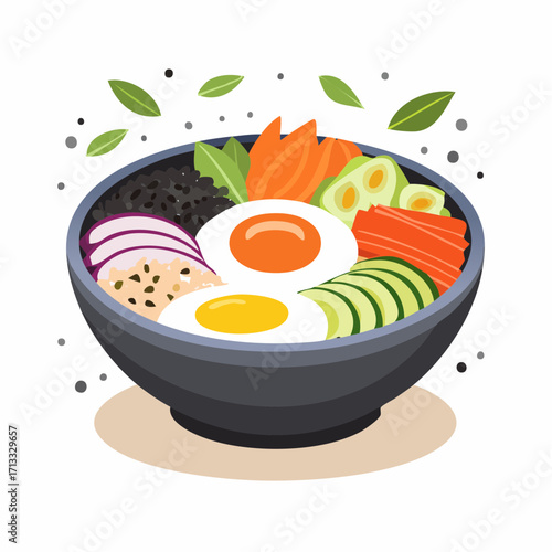 Bibimbap Bowl Delight A Flavorful Korean Rice Dish Illustration