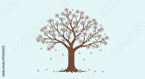 Minimalist Cherry Blossom Tree Illustration for Spring Season Designs and Nature-Themed Creative Projects, usable for educational materials, graphic design, and website decoration.