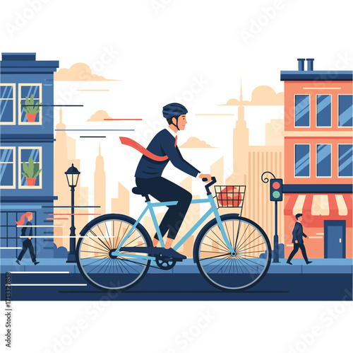Businessman riding bicycle in city
