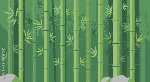 Serene Bamboo Forest Illustration Showcasing Asian Nature and Tranquility for Backgrounds, Decoration, and Nature-Themed Design Projects