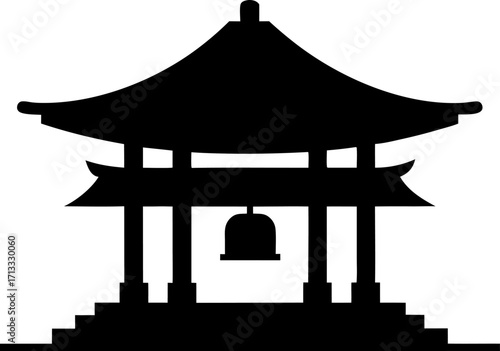 Temple Bell Silhouette Vector Illustration Black and White