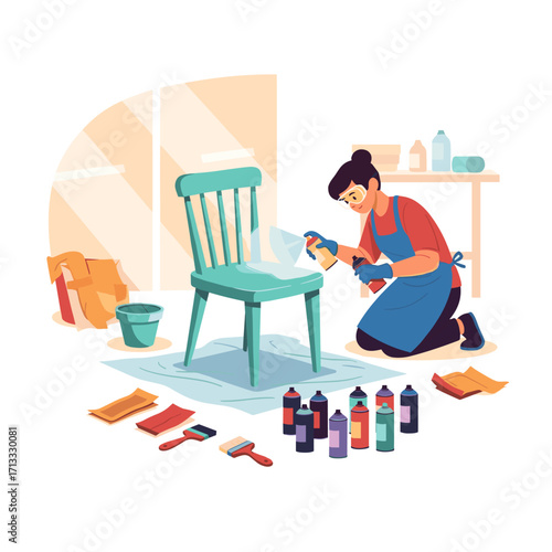 Person spray painting a chair