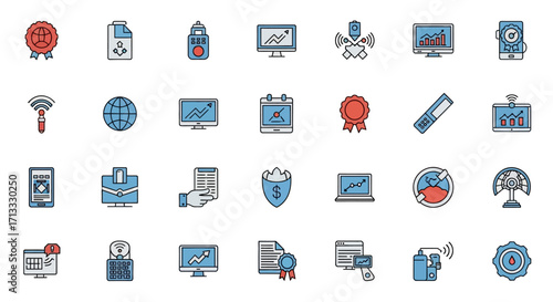 Dynamic business icons showcase growth, technology, and success for modern ventures