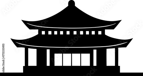 Traditional House Hanok Silhouette Vector Illustration