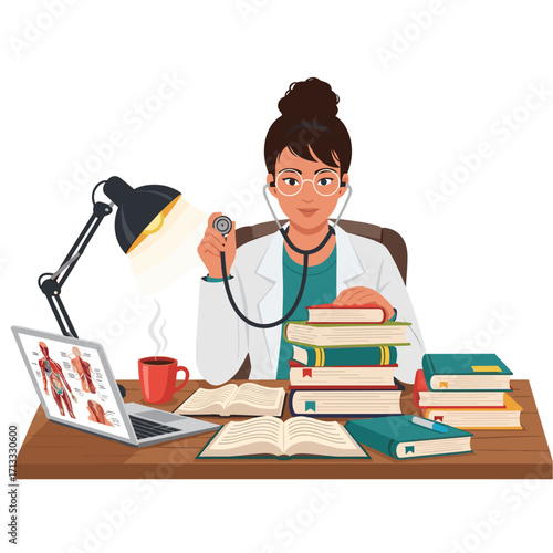 Female doctor studying medical literature