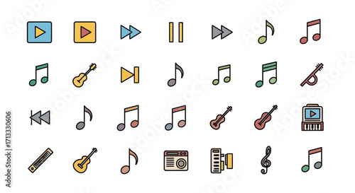 Dynamic music icons and controls enhance digital audio experiences, sparking creative inspiration and engagement