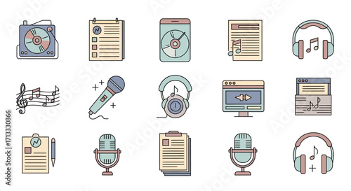 Modern icons for music production, podcasting, and audio creation tools