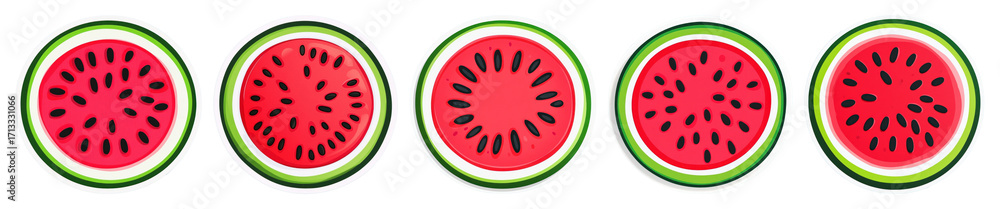 Fototapeta premium PNG Vibrant watermelon slice pattern, element set on transparent background