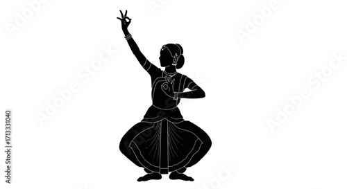 Graceful Silhouette of a Classical Indian Dancer in Bharatanatyam Pose for Cultural Events and Artistic Representations