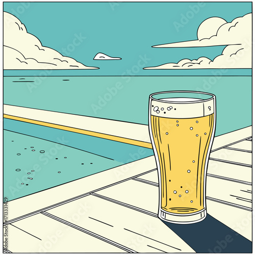 Refreshing Beer by the Poolside glass drink