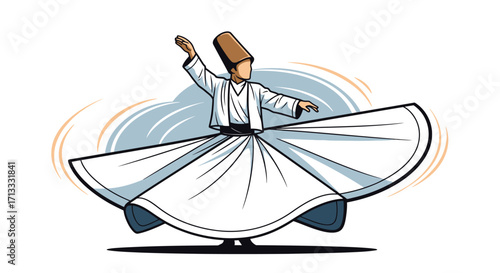 Whirling Dervish Illustration Showcasing Sufi Tradition and Spiritual Dance for Cultural, Historical, and Religious Representation