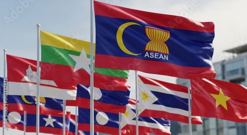ASEAN Flags Symbolizing Unity and Cooperation Among Southeast Asian Nations