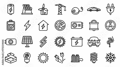 Vector art of collection of energy and ecofriendly icons including solar, wind, electric, and renewable resources generated with generative ai #7