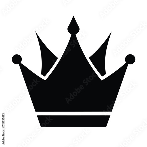 A simple black silhouette of a royal crown with five points and a central spire on a white background
