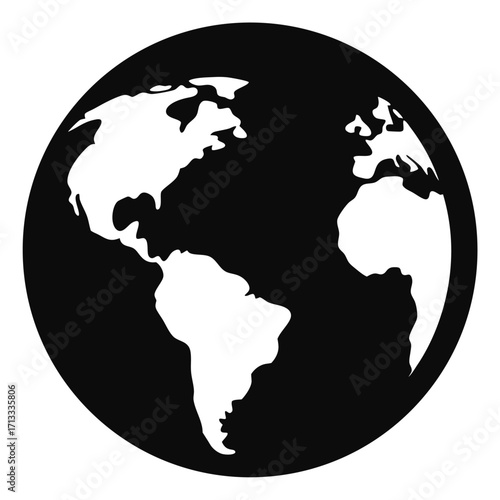 Black and White Silhouette of Earth Globe world planet