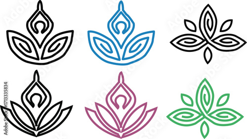 Abstract Floral and Lotus Inspired Line Art Vector Icons for Branding, Spirituality, Wellness, Yoga, Meditation, Eco Nature, and Decorative Creative Graphic Design Elements.