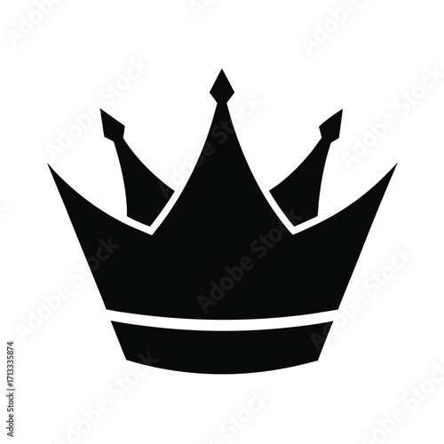 A solid black silhouette of a royal crown with three prominent points and a base band on a white background
