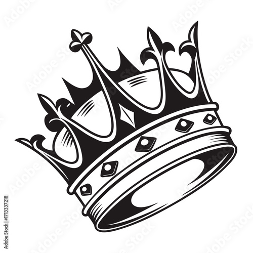 Black and white vector illustration of a classic royal crown with pointed finials and a jeweled band on a white background