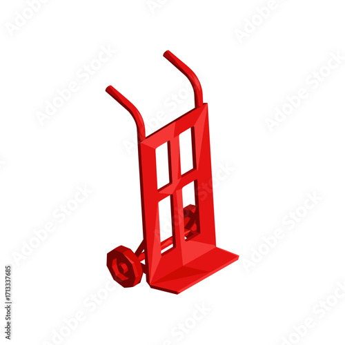 Bright Red Hand Truck Dolly for Moving and Transporting Heavy Objects Isolated on White Background