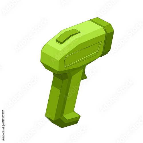 Modern Geometric Low Poly Green Handheld Device with Trigger and Display, Ideal for Digital Icons, Game Assets, and Technology Illustrations